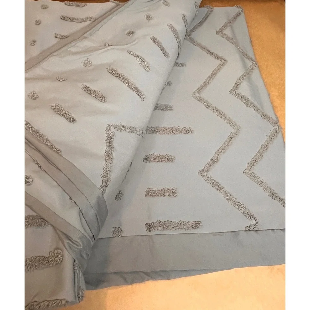 Queen Duvet Cover Set 3 Piece Boho Grey Tufted Geometric Bedding